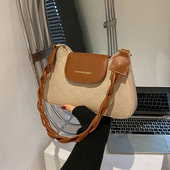 高级感洋气百搭撞色包包2022新款 包包女棋盘格编织单肩腋下小方包