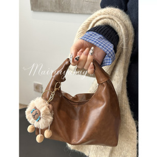 高级质感美拉德手拎包包女式 复古质感单肩包通勤斜挎包 2024年秋季