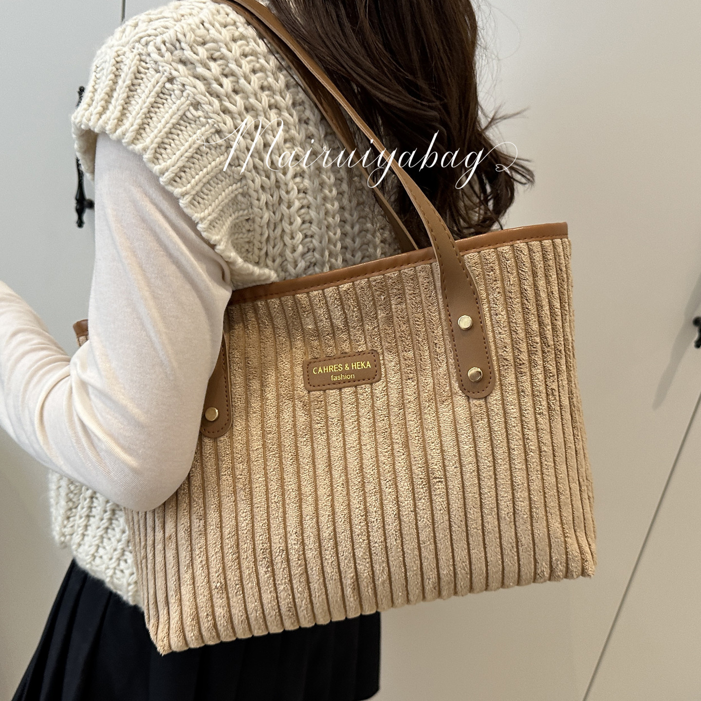 大容量通勤灯芯绒手拎托特包女