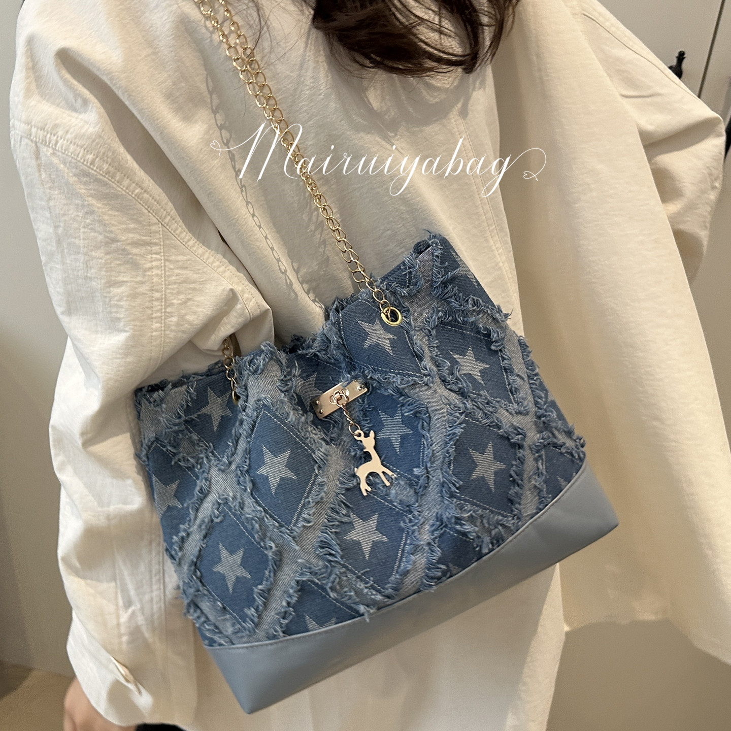牛仔帆布链条休闲托高级感特布包