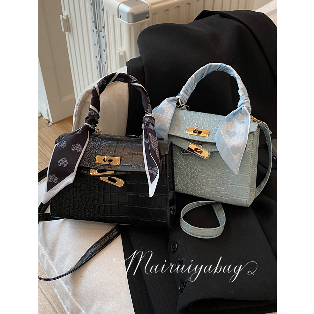 高级感丝巾时尚百搭鳄鱼纹凯莉包