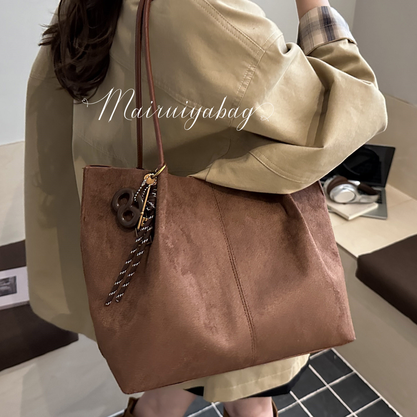 上班通勤复古麂皮绒大容量托特包