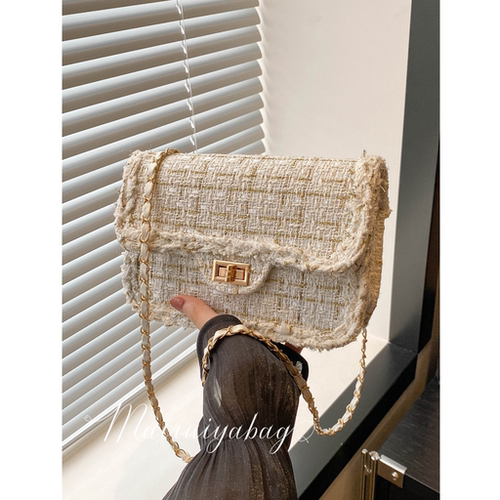 单肩洋气呢子小香风链条小方包