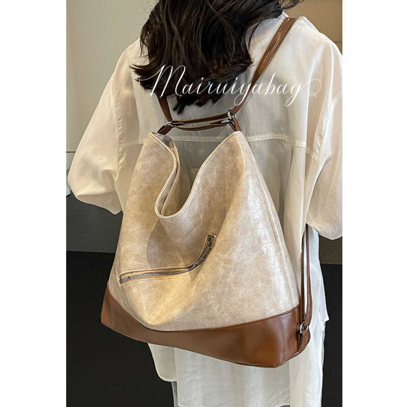 麦瑞雅韩国撞色托特复古双肩包