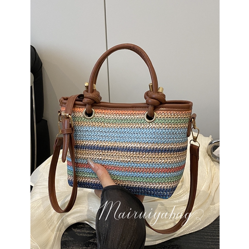 百搭斜挎草编时尚复古小托特包