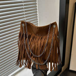 小众牛仔风腋下包包女夏季 单肩斜挎包波西米亚复古流苏包 2024新款