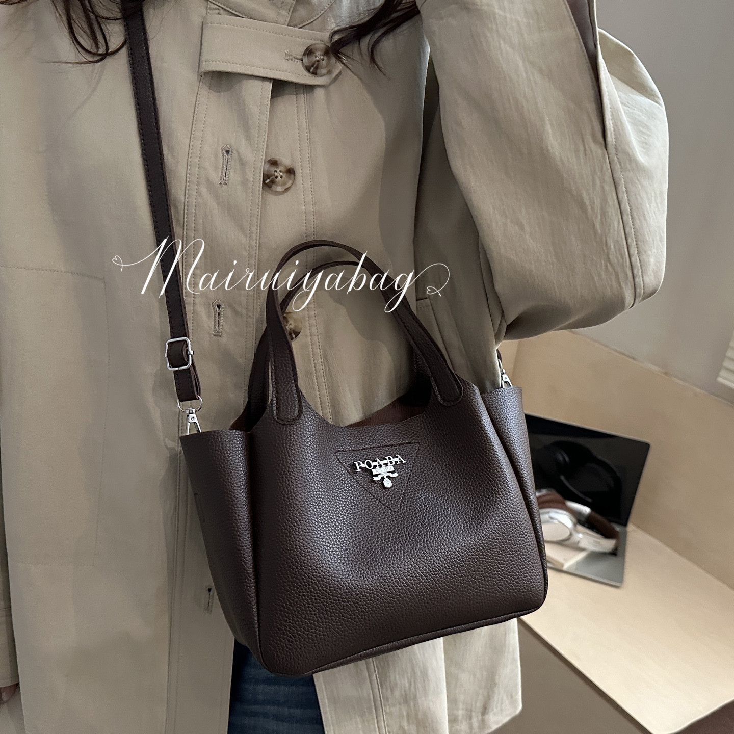 时尚小众菜篮子质感手提水桶包