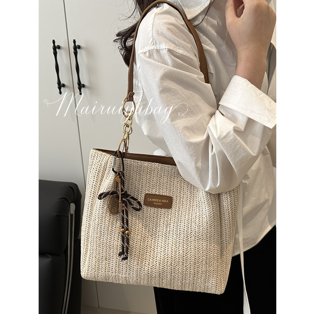 波西米亚草编编织托特海边沙滩包