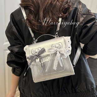甜美蕾丝邮差双肩包包女2025新款潮时尚学院风背包百搭手提旅行包