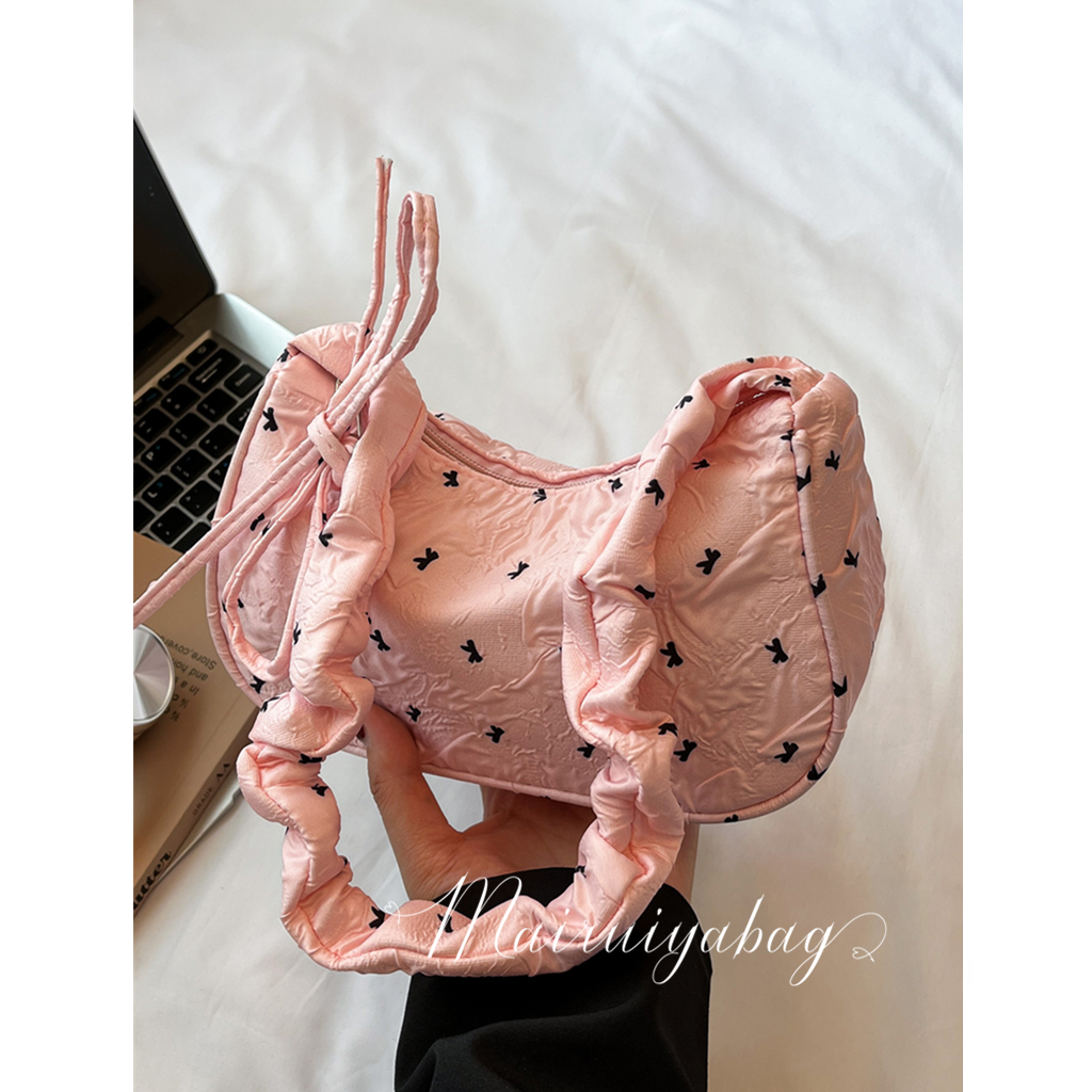 甜酷辣妹风褶皱蝴蝶结单肩腋下包