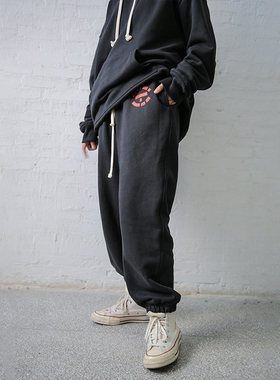 Taters and Rys美式复古水洗做旧印花休闲街头百搭黑色运动卫裤