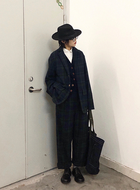 Taters and Rys美式复古Ivy学院风格纹羊毛呢休闲阔版西装外套