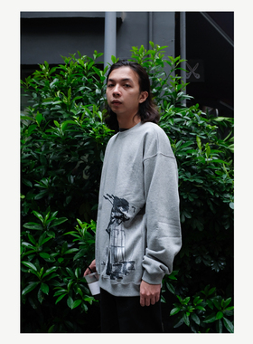 Taters and Rys美式复古摇滚Jimi Hendrix加厚印花灰色休闲圆领卫