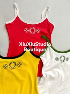 显瘦上衣 XIuXIUSTUDIO 自主美式 细肩带印花辣妹吊带背心女修身