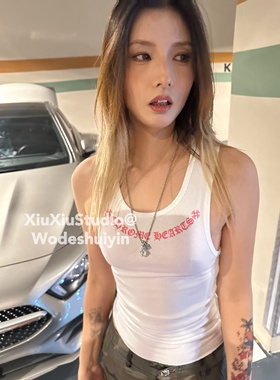 xiuxiustudio自主字母简约印花内搭叠穿背心吊带女款弹性背心裙潮