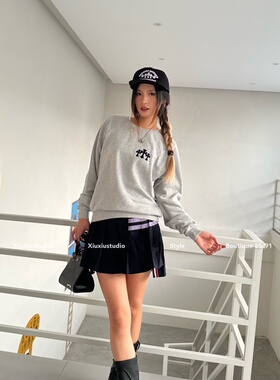 【xiuxiustudio】自主美式复古印花休闲长袖卫衣女宽松上衣潮男女