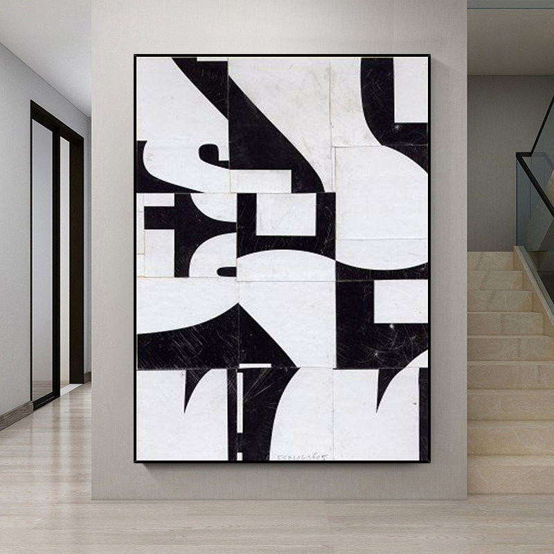 notareart手绘油画《游离》黑白抽象画客厅挂画玄关背景墙装饰画