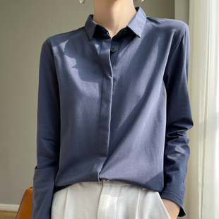 纯棉衬衫上衣女士职业时尚气质新款衬衣正装职场女装纯色薄款长袖