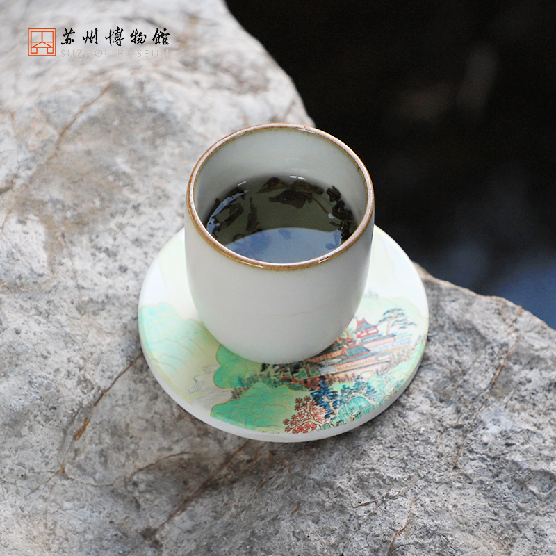 苏州博物馆 仙山楼阁图杯垫2个装软木陶瓷茶杯垫防烫隔热茶杯垫