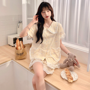 薄款 短裤 甜美可爱黄油饼饼睡衣女夏季 短袖 2025新款 家居服外穿套装