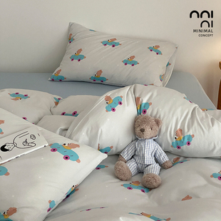 Minimal会开车 春夏治愈A类针织棉全棉亲肤三件四件床单床笠 熊