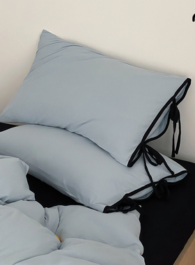 Minimal蝴蝶结系带｜ins博主韩风蓝色针织棉少女心枕套超柔裸睡