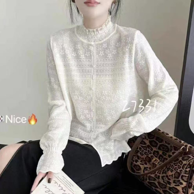 欧货桑蚕丝羊毛打底衫2024秋冬新装半高领蕾丝领下摆开叉针织毛衣