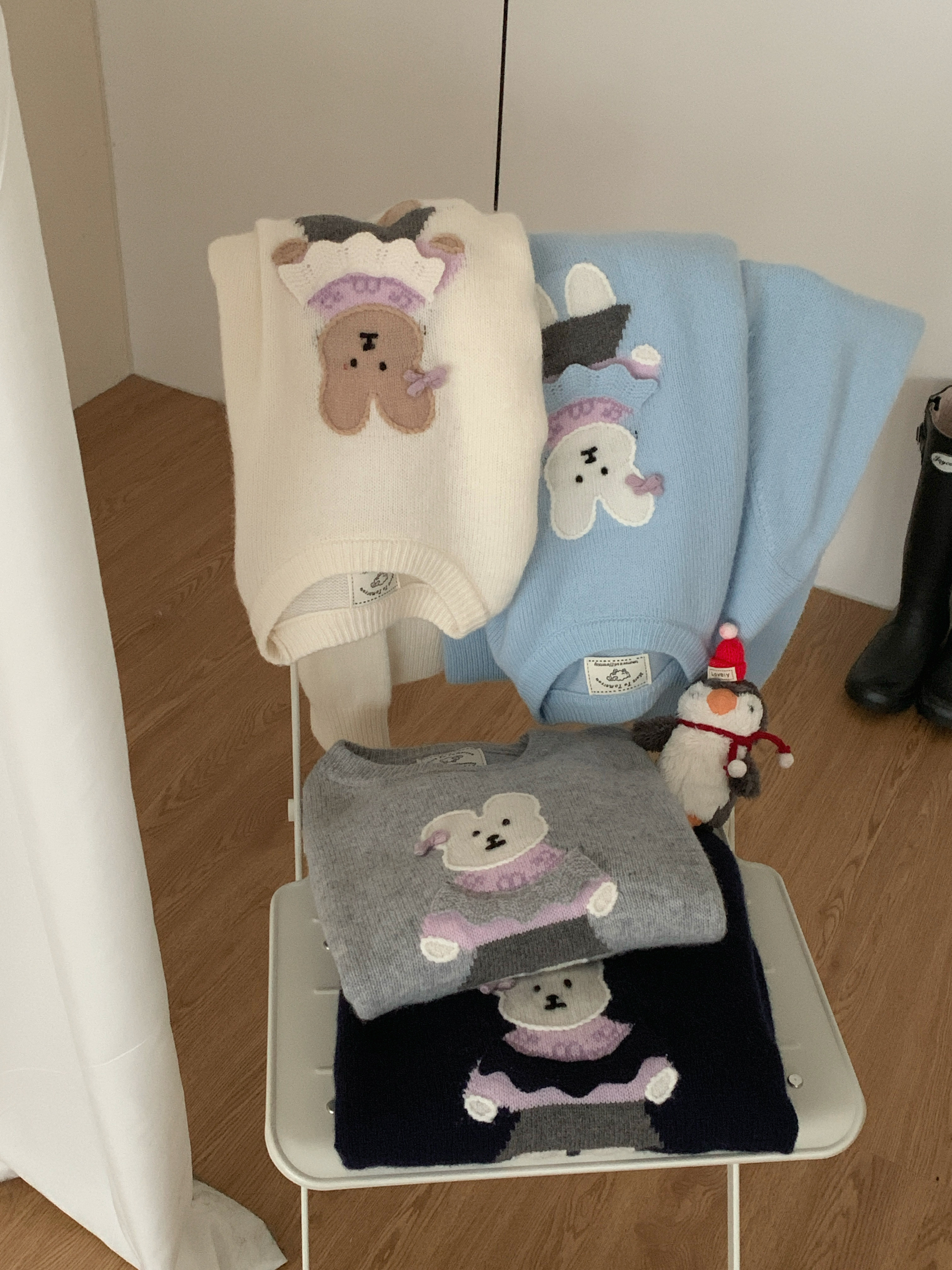 现货~全羊毛韩国2025秋冬款可爱立体小兔子软糯圆领针织衫毛衣女