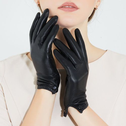 小羊皮触屏女士手套短款