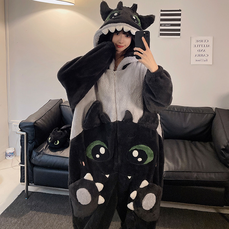 珊瑚绒连体睡衣女加厚大码