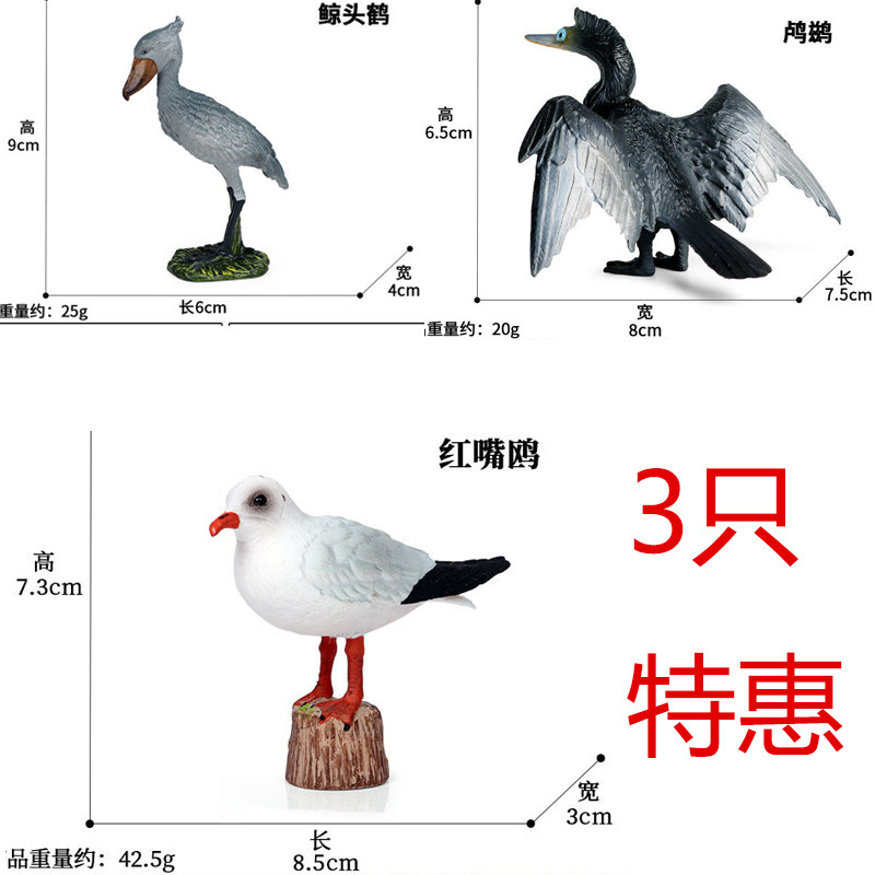 小号秃鹗玩具红嘴鸥模型鲸头鹤场景鸟类摆件儿童仿真动物实心塑料