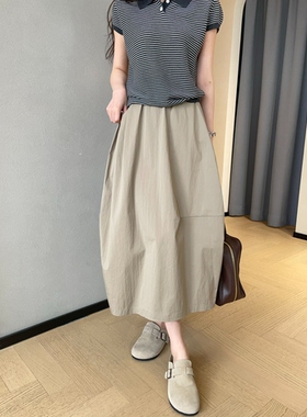 WTHEONE立体裁剪工装气球伞裙松紧腰休闲中长款半身裙女2026新款