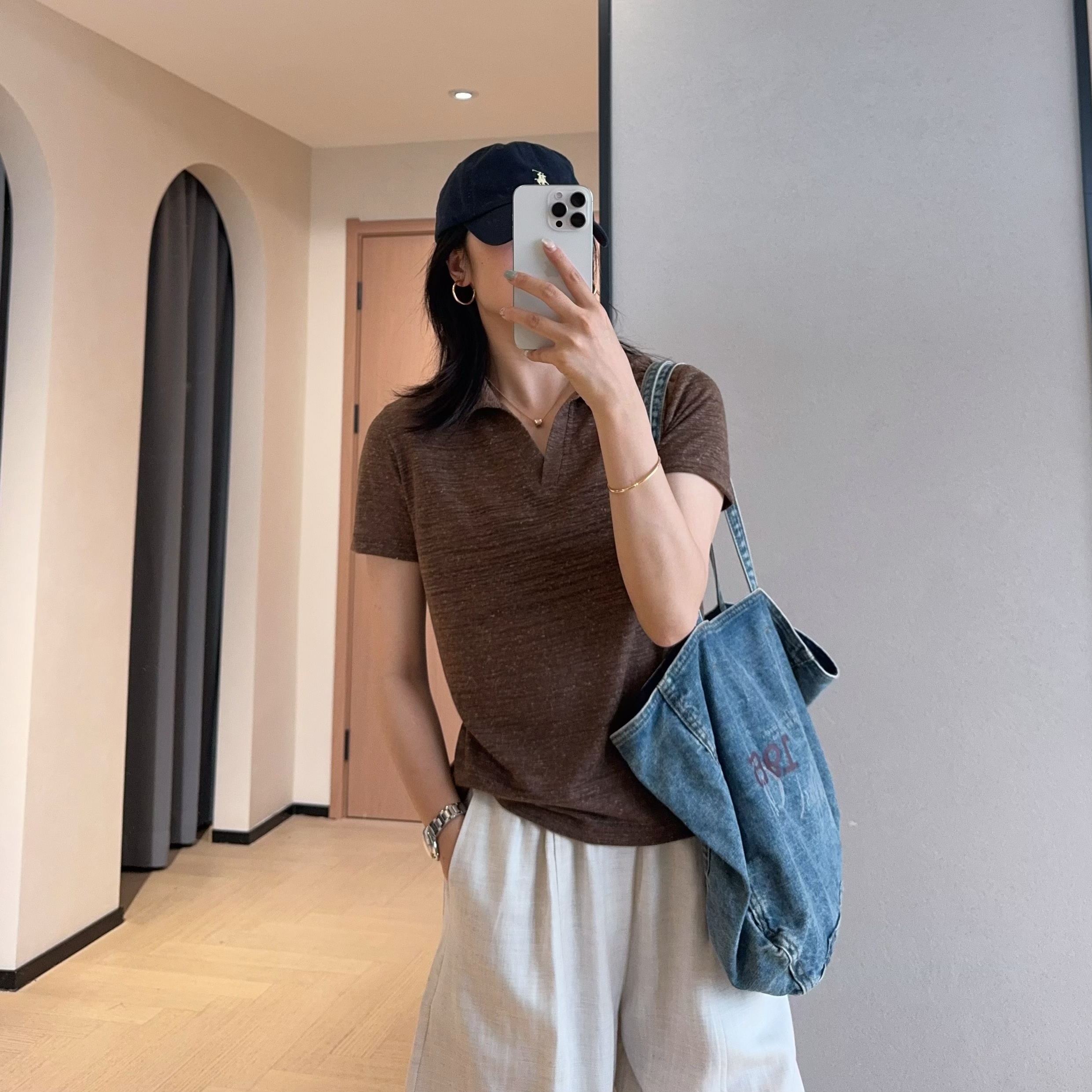 WTHEONE会呼吸的亚麻POLO衫透气清凉显瘦正肩短袖T恤女2026新款夏