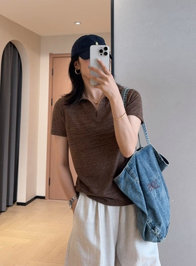 WTHEONE会呼吸的亚麻POLO衫透气清凉显瘦正肩短袖T恤女2026新款夏