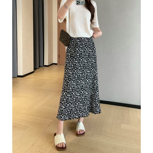 WTHEONE法式碎花裙重工压褶高腰A字大裙摆中长款半身裙女2026新款