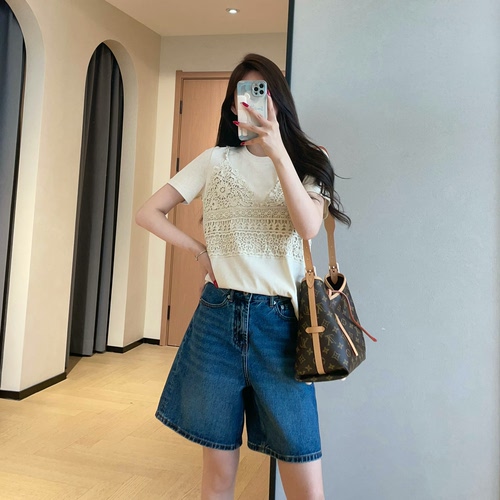 WTHEONE韩系温柔镂空蕾丝吊带假两件叠穿显瘦短袖T恤女2026新款夏