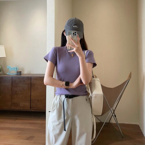 显瘦百搭高弹棉质短袖T恤休闲