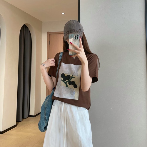 WTHEONE柜上同款美式复古印花220g克重纯棉圆领短袖T恤女2026新款