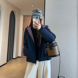 轻量化新雪丽棉撞色两面穿小个子短款连帽棉衣外套女2026秋冬新款
