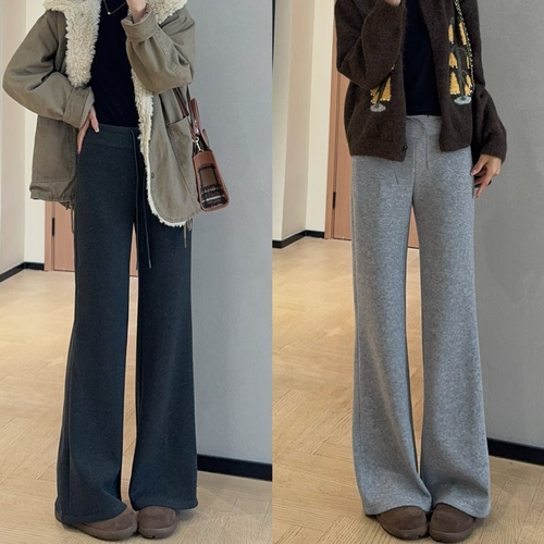 WTHEONE上身筷子腿显高显瘦加绒加厚高腰窄版阔腿微喇休闲裤女冬