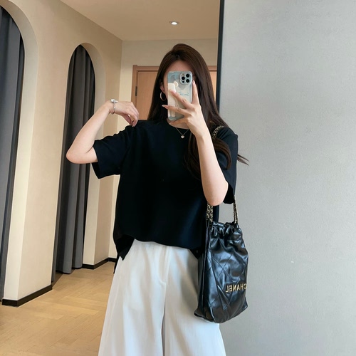 WTHEONE清仓福利自带柔光滤镜凉感抗造高级感醋酸衬衫女圆领上衣