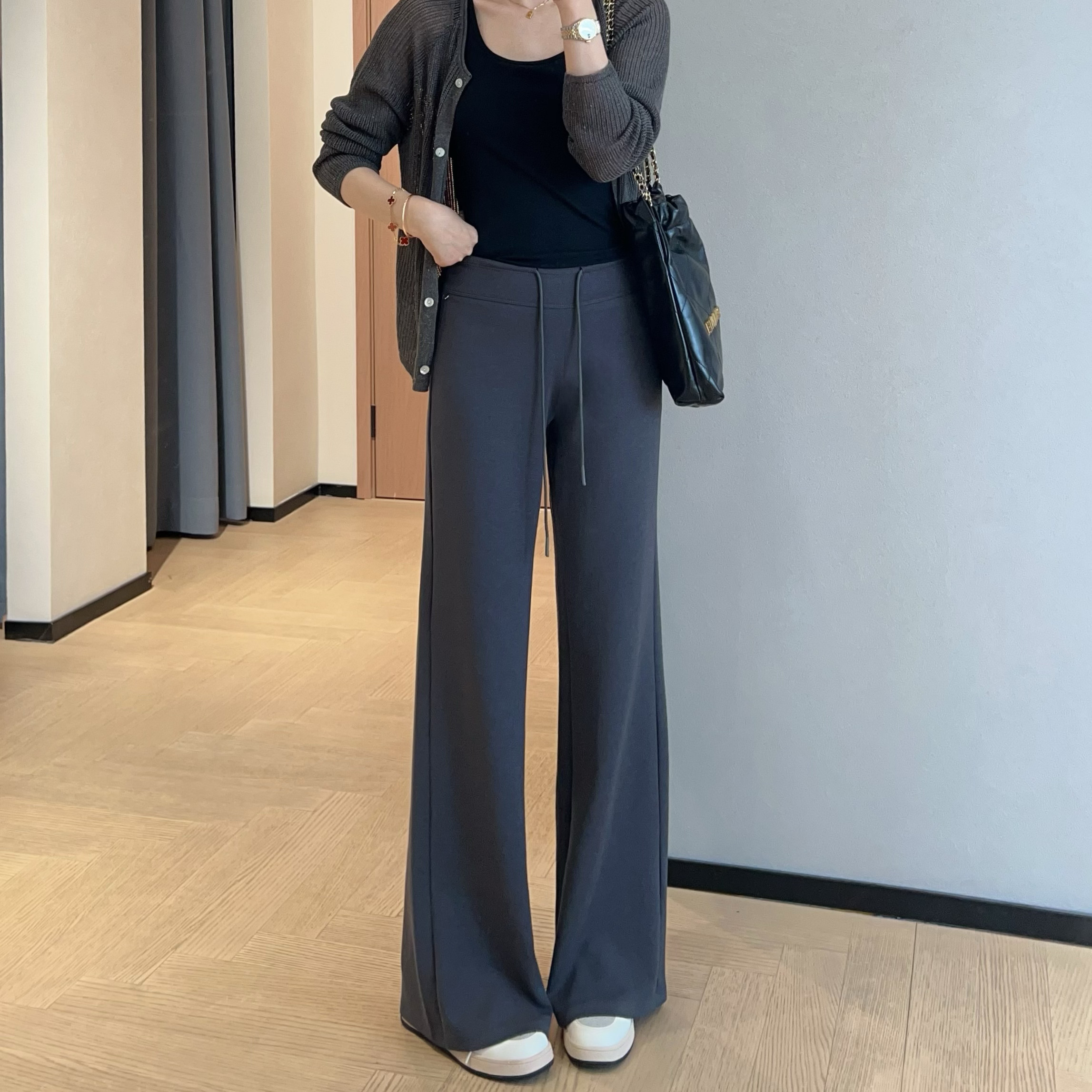 WTHEONE神仙裤垂坠有型透气亲肤窄版直筒喇叭卫休闲裤女2025春夏
