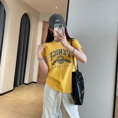 WTHEONE美式复古徽章字母印花纯棉宽松显瘦圆领短袖T恤女2026新款