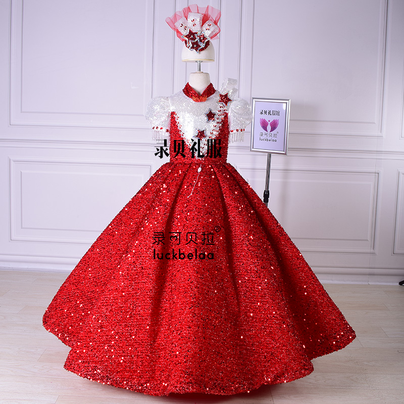 录可贝拉女童红色礼服
