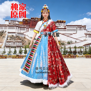 快乐阳光民族演出服藏族红长款长长的雅鲁藏布梦里羌塘折多山出租