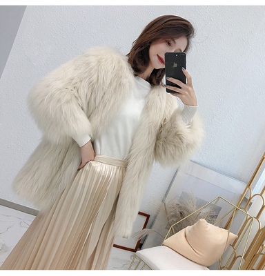 新款2022年冬网红貉子毛狐狸毛双面编织皮草外套女中长款年轻大衣