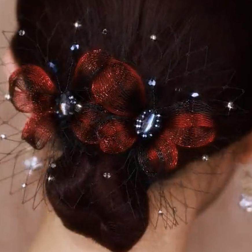 水晶手工蝴蝶发夹女盘发顶夹