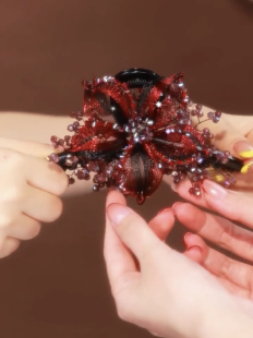 韩国高档手工铜丝编织花朵抓夹轻奢水晶后脑勺优雅盘发大号鲨鱼夹