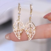 平安顺遂麦穗耳环女2023新款 猫眼石冷淡风金色s925银针耳饰潮 爆款