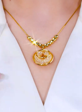 2025新款时尚百搭气质金色网状吊坠项链女轻奢高级感锁骨链颈链